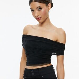 Alice + Olivia Black Off-Shoulder Crop Top